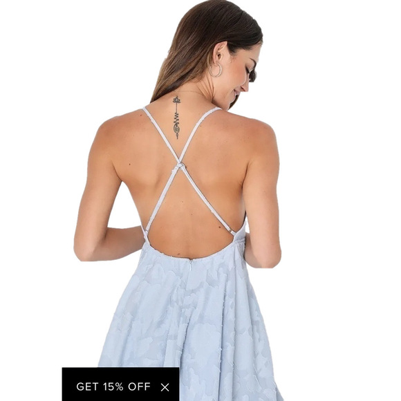 Lulu’s dusty blue burnout floral skater dress size S NWT - Picture 2 of 10